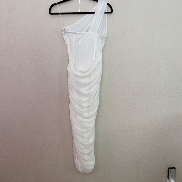 HOUSE OF CB XS D-DD  'Valentina' Ivory white Asymmetric Cutout Midi Dress NWOT‎ - Picture 12 of 15